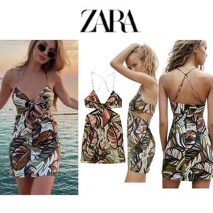 Zara Multicolor Leaf Print Mini Dress